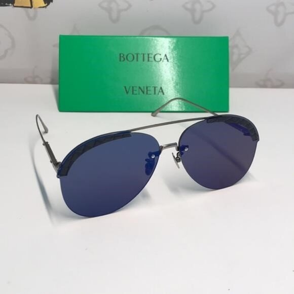 New Authentic Bottega Veneta BV0242S 003 Sunglasses – Blue Pilot Aviator - Picture 6 of 13